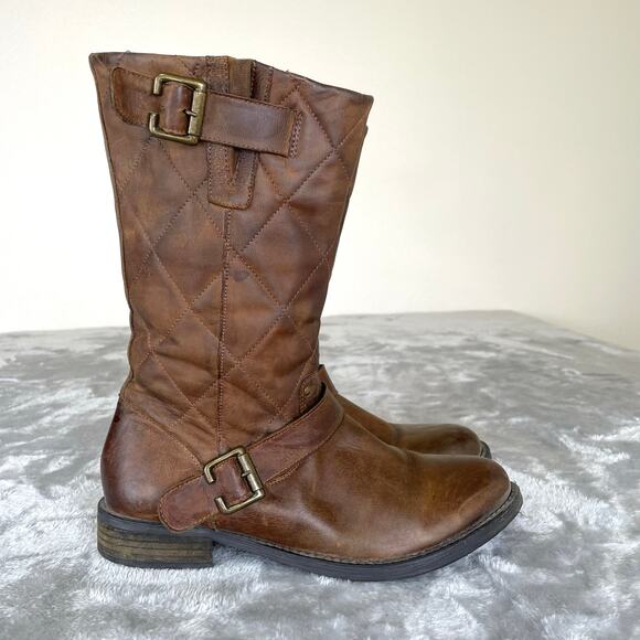 Steve Madden Boots Sz 8.5 Mid Calf Motorcycle Chunky Biker Brown Distressed Boho - Picture 1 of 11